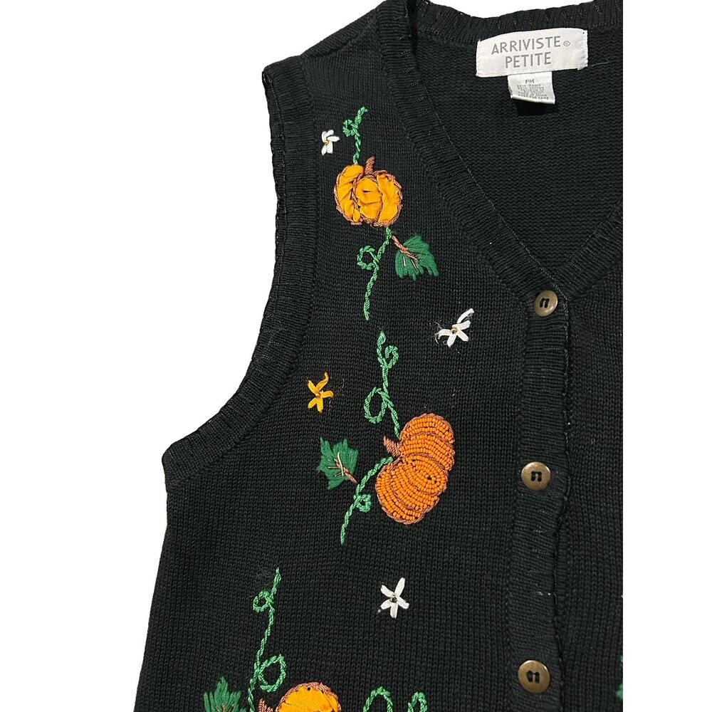 Vintage Halloween Vest Embroidered Beaded Pumpkins Button Women’s Size Petite M - Picture 3 of 7